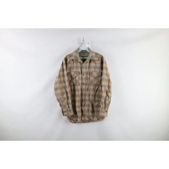 Vintage 70s Pendleton Mens Medium Wool Western Snap Button Board Shirt Plaid USA - Picture 1 of 7